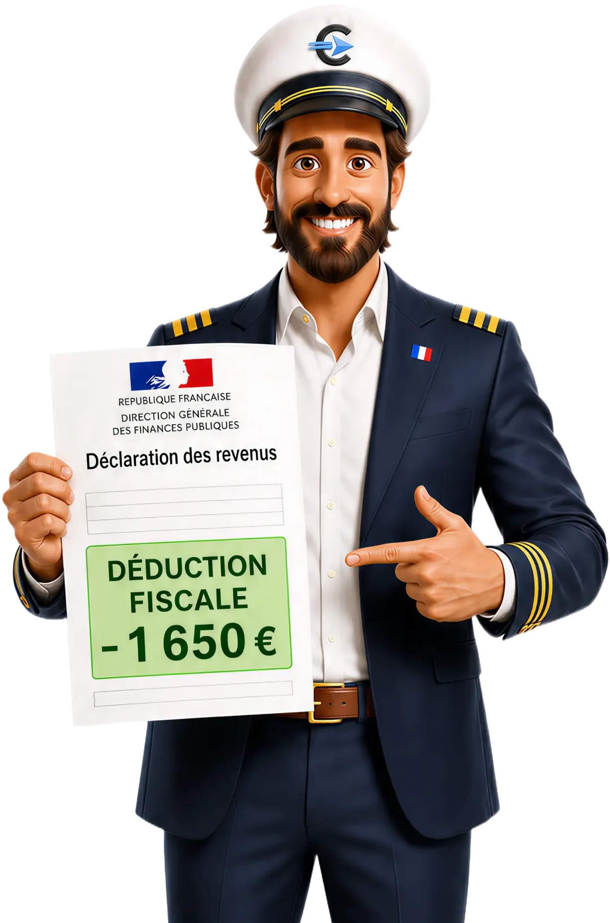 Captain, la mascotte CaptainTax, vous accueille