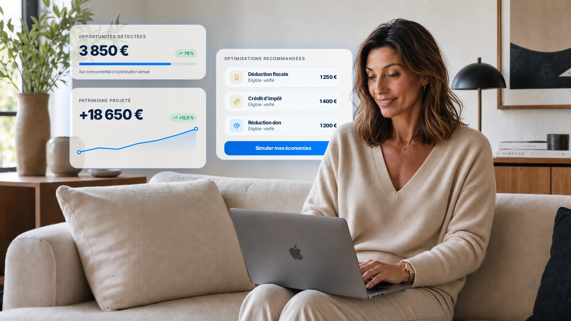 La même cliente consulte son analyse patrimoniale personnalisée
